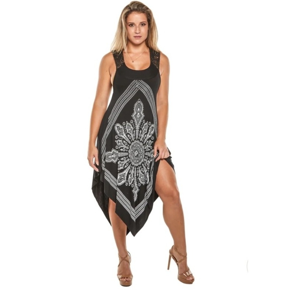 Cynthia Mehra Y2K Mandela Festival Dress Hanky Hem Batik‎ Bohemian Hippie Size S